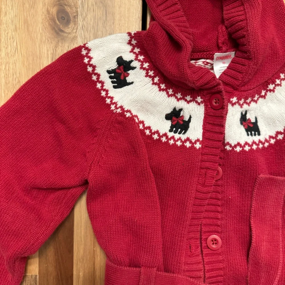 Gymboree Girls Red Scottie Dog‎ Hooded Belted Cardigan Sweater Size 10 Cotton